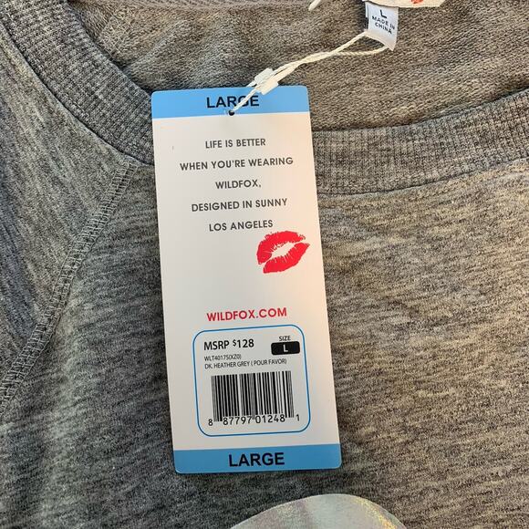 Wildfox Sweatshirt‎ Large Gray Pour Favor Statement Graphic Stretch L New - Picture 7 of 9